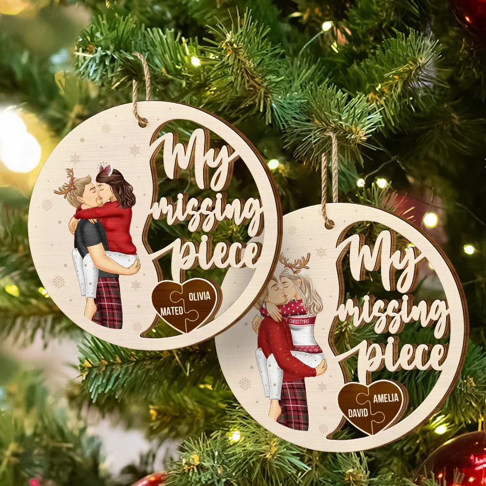 Couple Side View Kissing My Missing Piece - Personalized Custom Shaped Wooden Ornament - Image 6