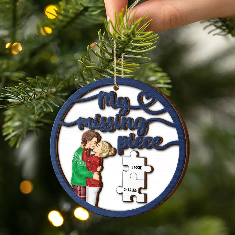 Couple Side View My Missing Piece - Personalized 2-Layered Wooden Ornament - Image 2