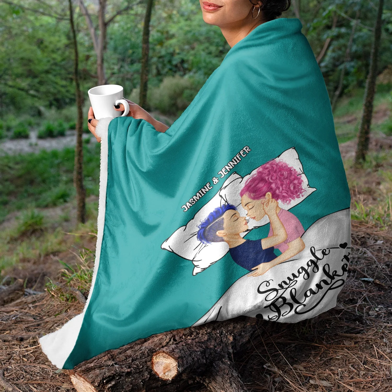 Couple Side View Snuggle Blanket - Gift For Couples - Personalized Fleece Blanket - Image 5