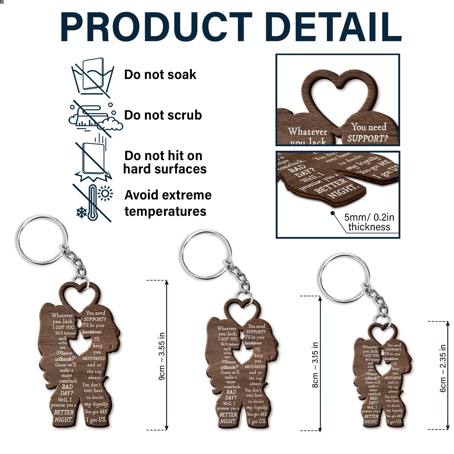 Couple Side View We're A Team - Gift For Couples - Personalized Cutout Wooden Keychain 2 Sides - Image 5