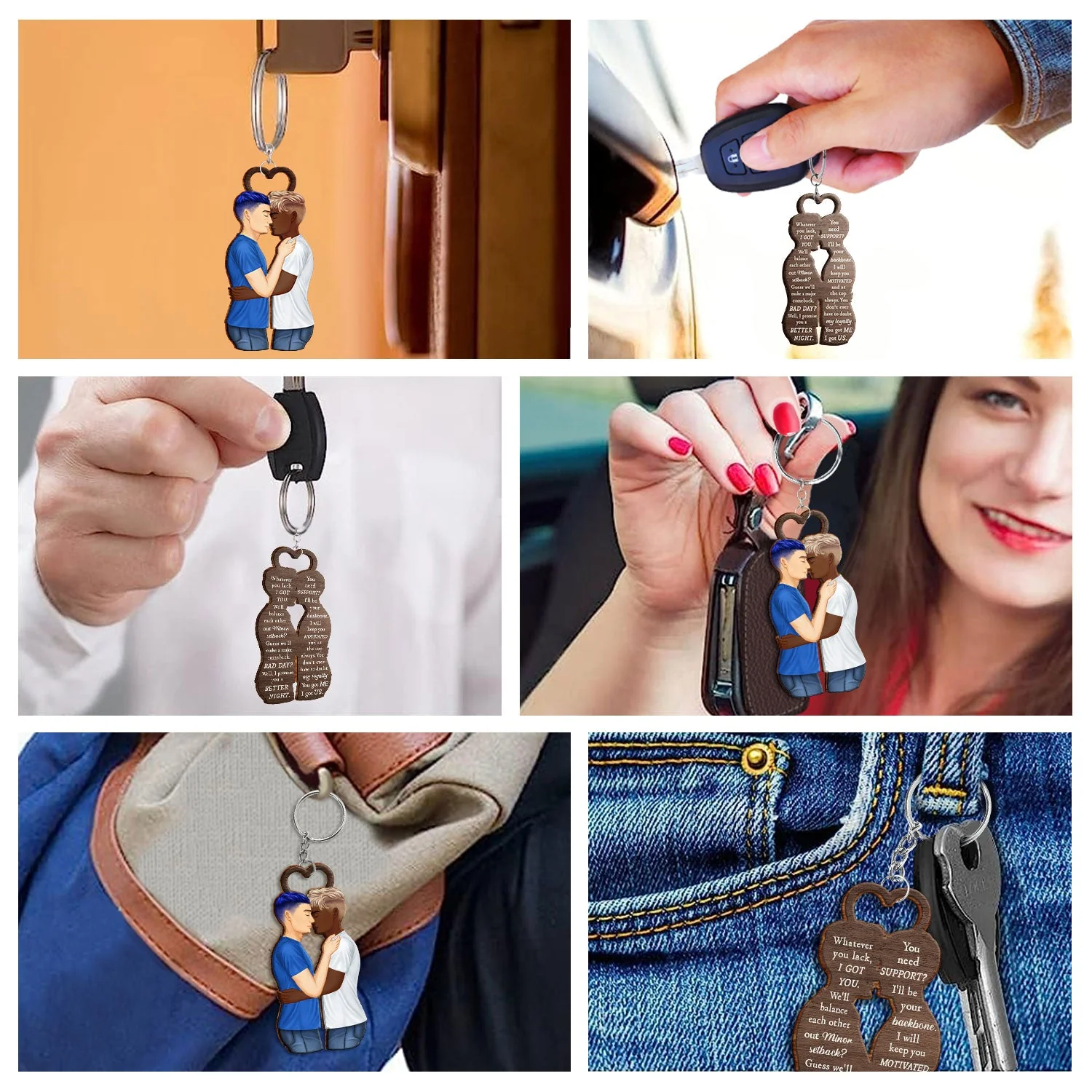 Couple Side View We're A Team - Gift For Couples - Personalized Cutout Wooden Keychain 2 Sides - Image 6