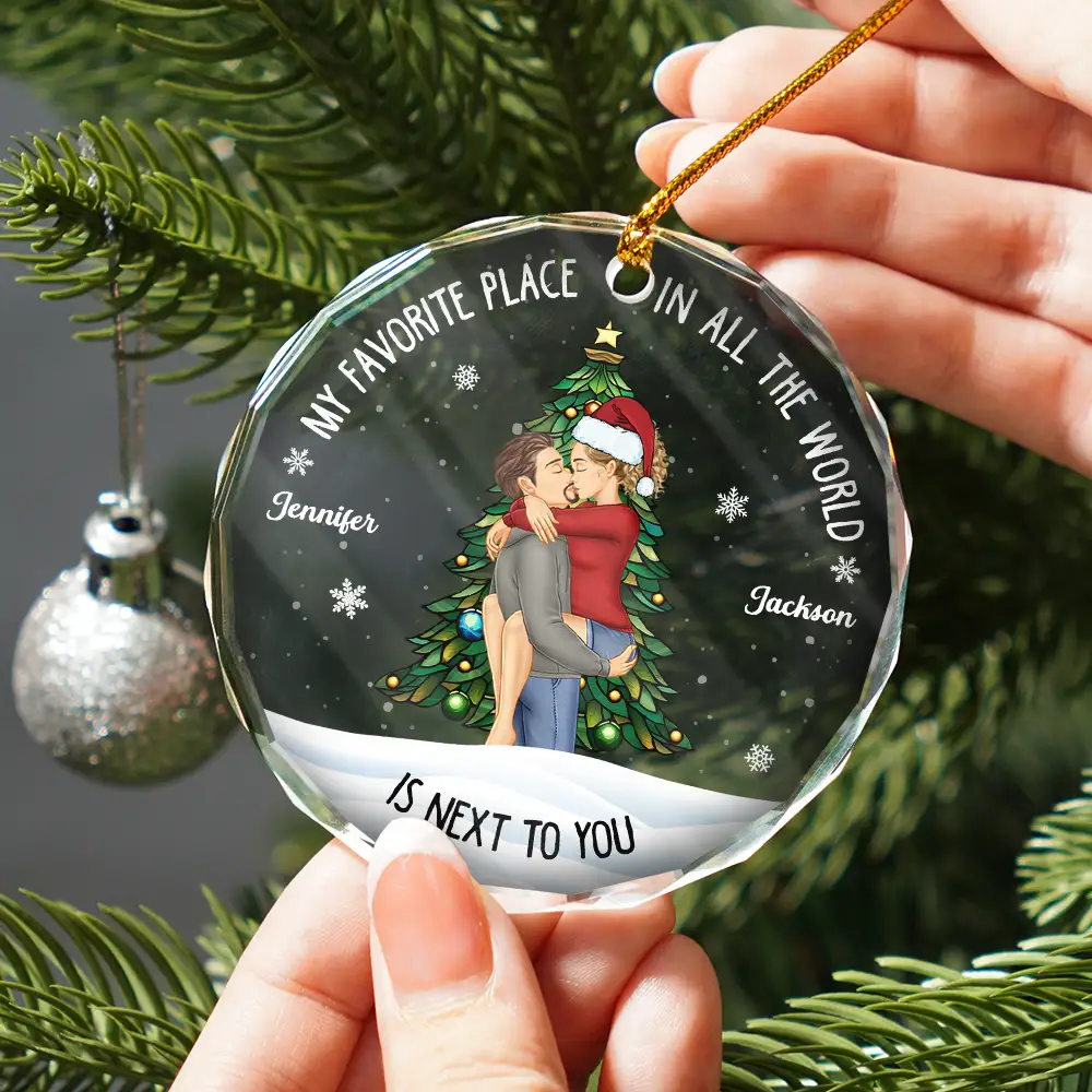 Couple Sideview My Favorite Place In The World - Personalized Glass Ornament - Image 2