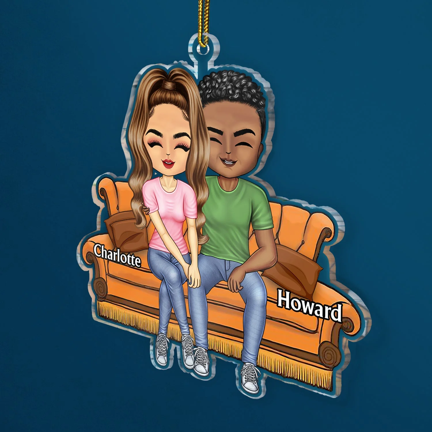 Couple Sitting - Christmas Gift For Lover, Husband, Wife, Couples - Personalized Cutout Acrylic Ornament - Image 2