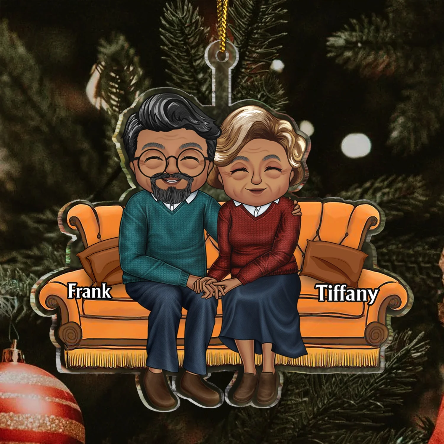 Couple Sitting - Christmas Gift For Lover, Husband, Wife, Couples - Personalized Cutout Acrylic Ornament - Image 3