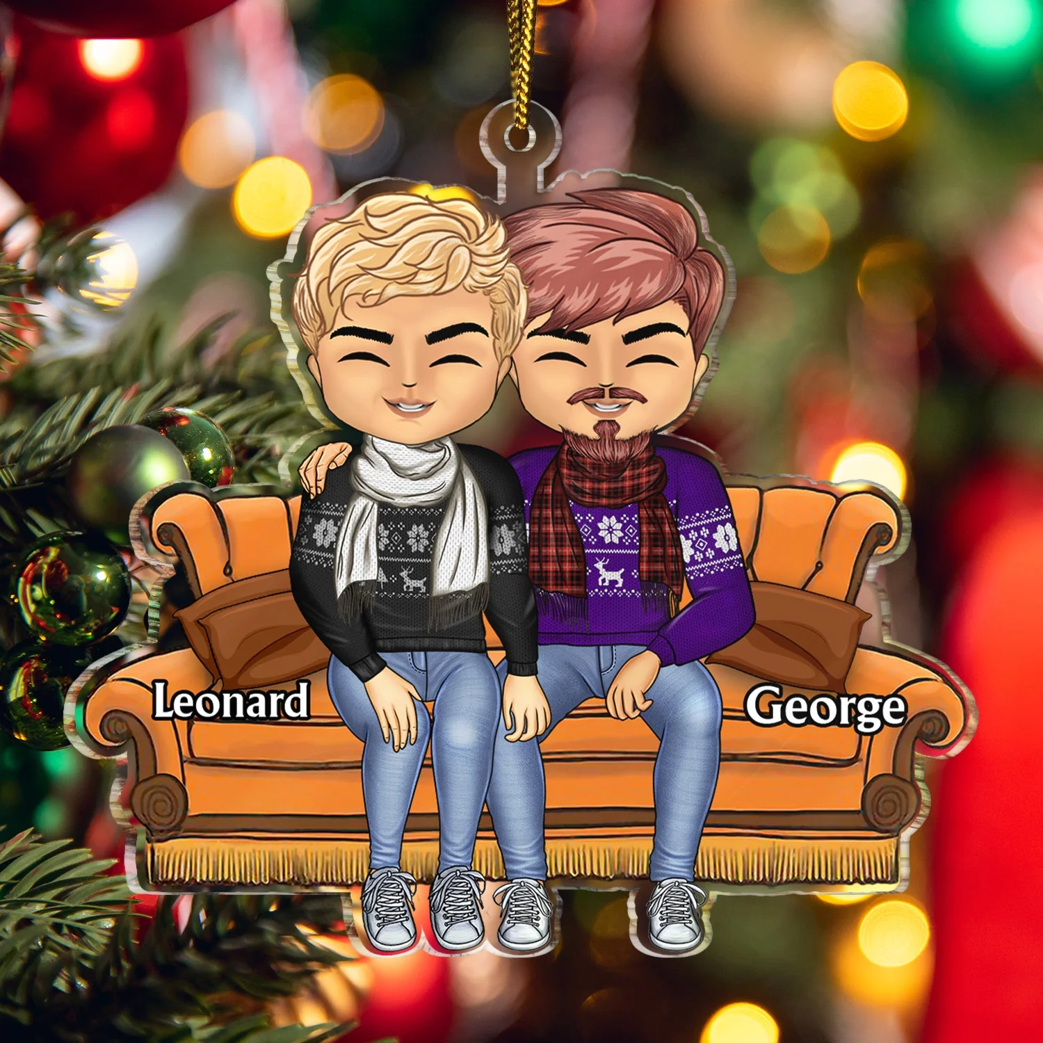 Couple Sitting - Christmas Gift For Lover, Husband, Wife, Couples - Personalized Cutout Acrylic Ornament - Image 5