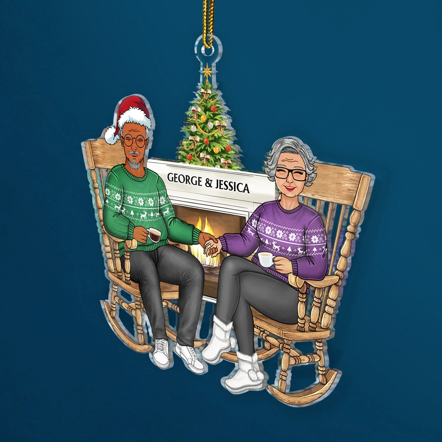 Couple Sitting On Chair Together - Christmas Gift For Husband And Wife - Personalized Cutout Acrylic Ornament - Image 2