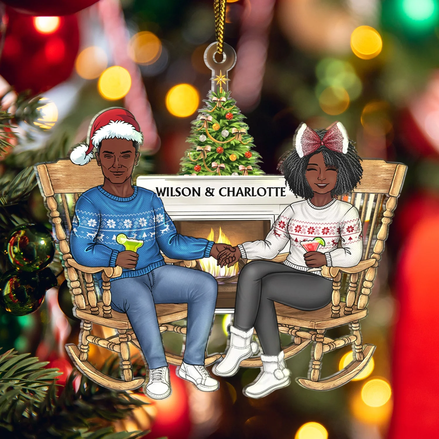 Couple Sitting On Chair Together - Christmas Gift For Husband And Wife - Personalized Cutout Acrylic Ornament - Image 5