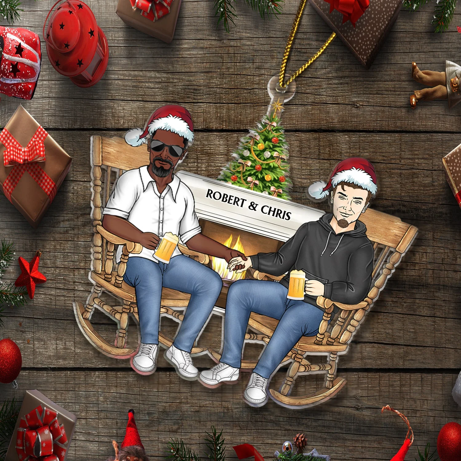 Couple Sitting On Chair Together - Christmas Gift For Husband And Wife - Personalized Cutout Acrylic Ornament - Image 6