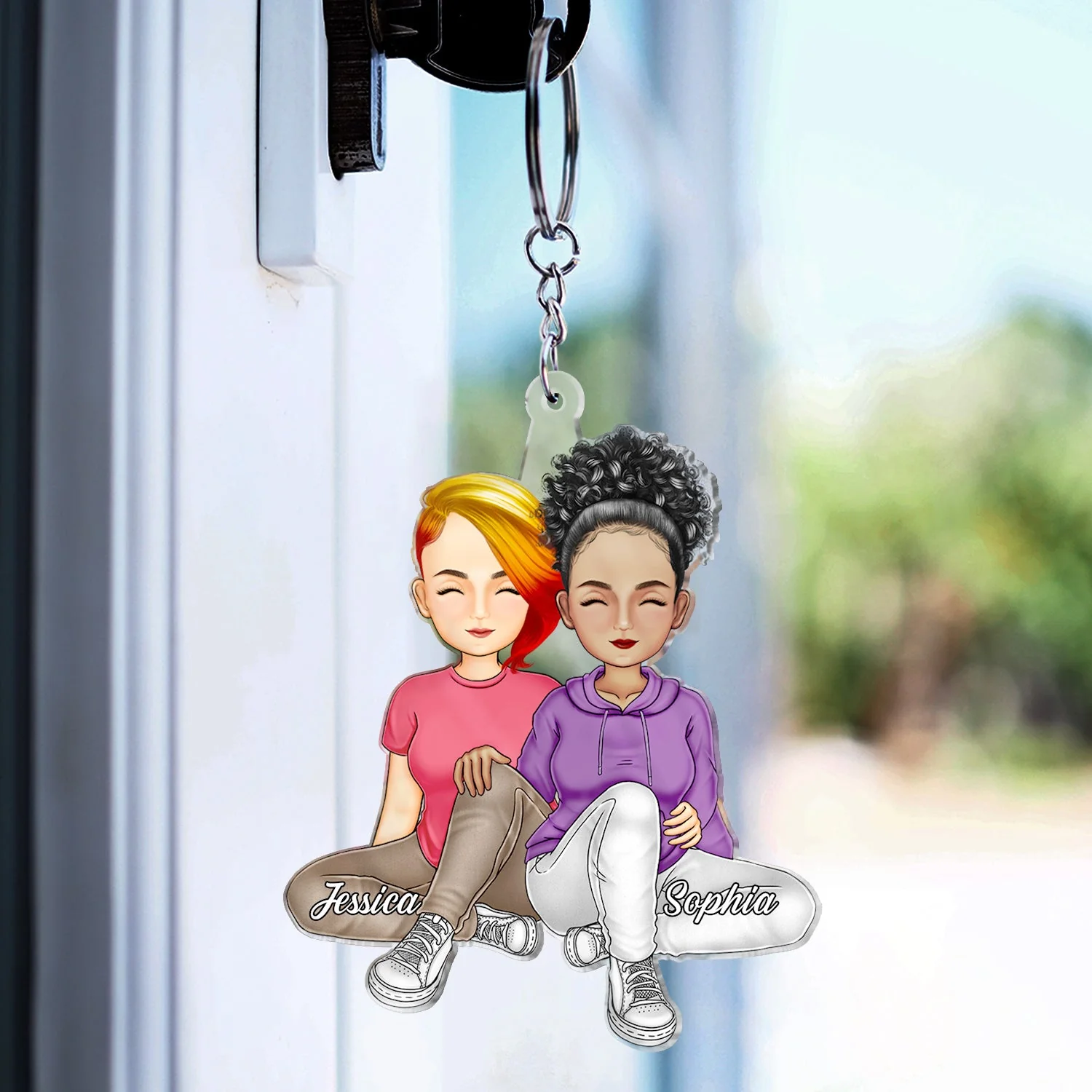 Couple Sitting Together - Anniversary Gift For Couples - Personalized Cutout Acrylic Keychain - Image 3