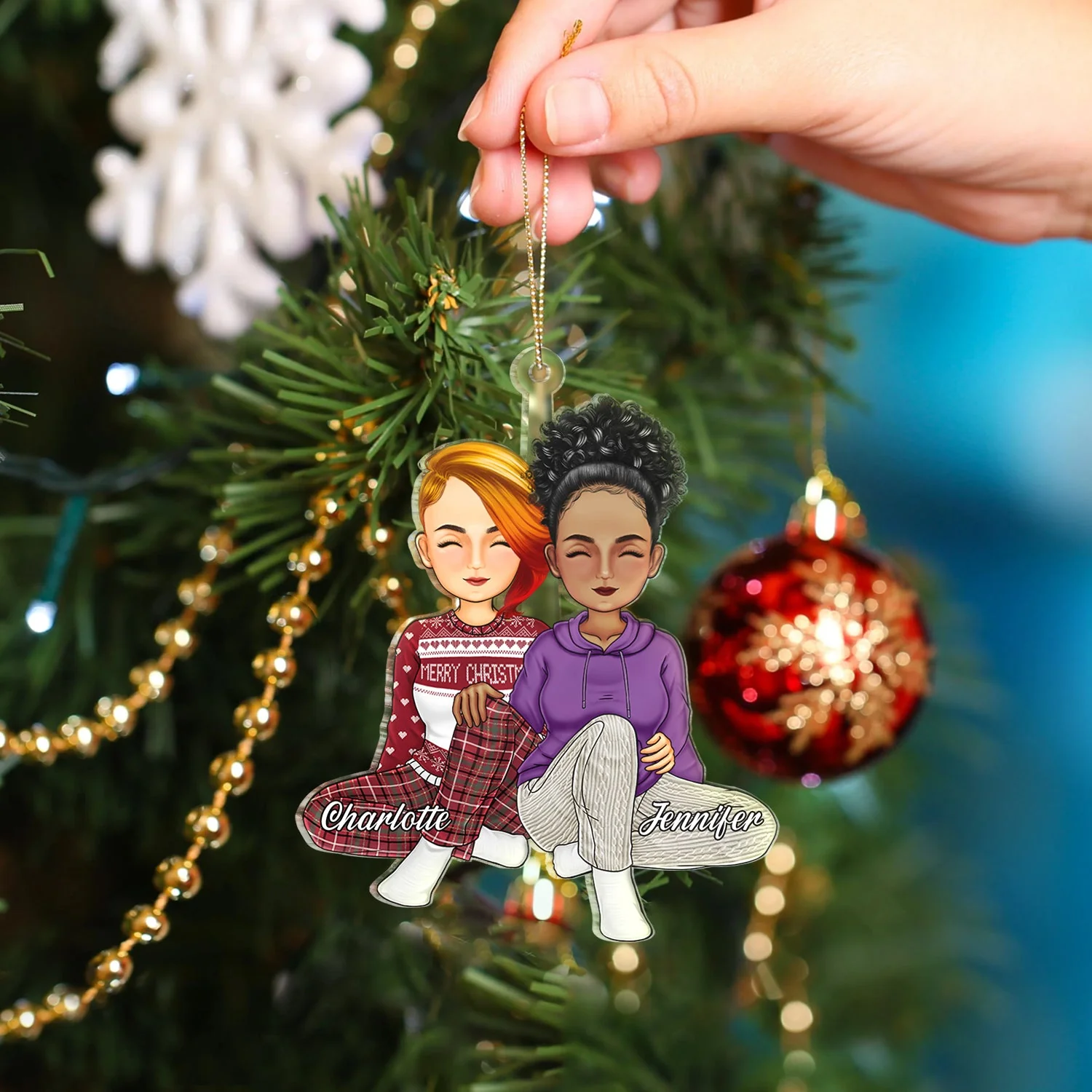 Couple Sitting Together - Christmas Gift For Husband And Wife - Personalized Cutout Acrylic Ornament - Image 4