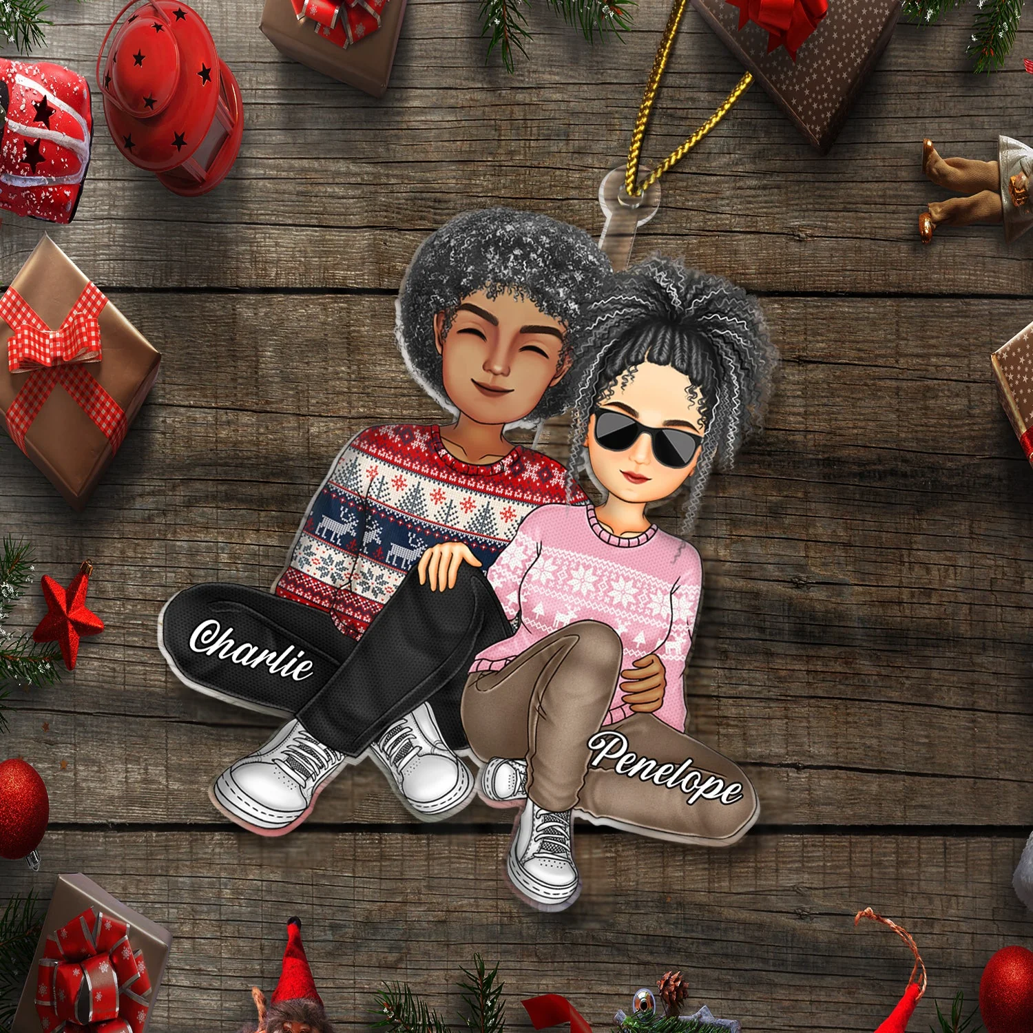 Couple Sitting Together - Christmas Gift For Husband And Wife - Personalized Cutout Acrylic Ornament - Image 6