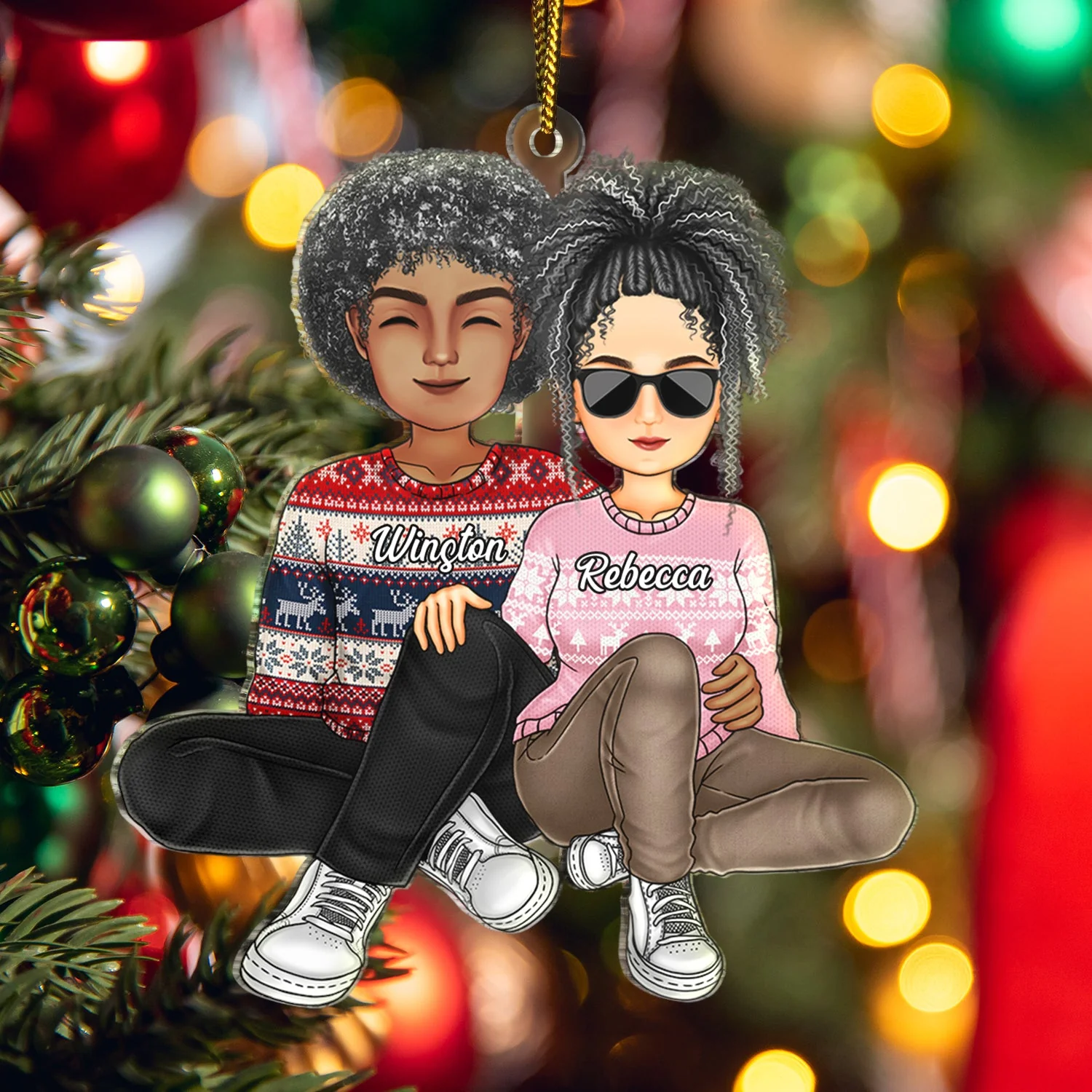 Couple Sitting Together - Christmas Gift For Husband, Wife, Lover - Personalized Cutout Acrylic Ornament - Image 5