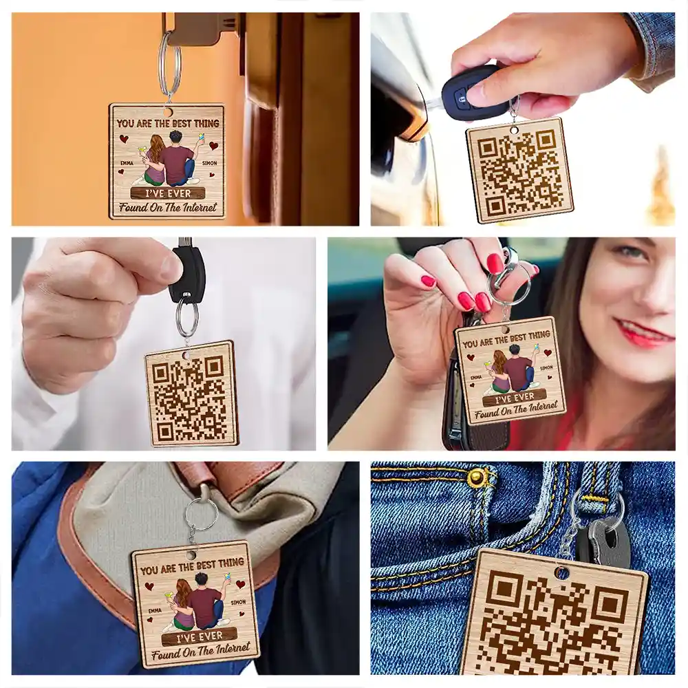 Couple Song QR Code Best Thing Ever Found - Personalized Wooden Keychain - Image 7