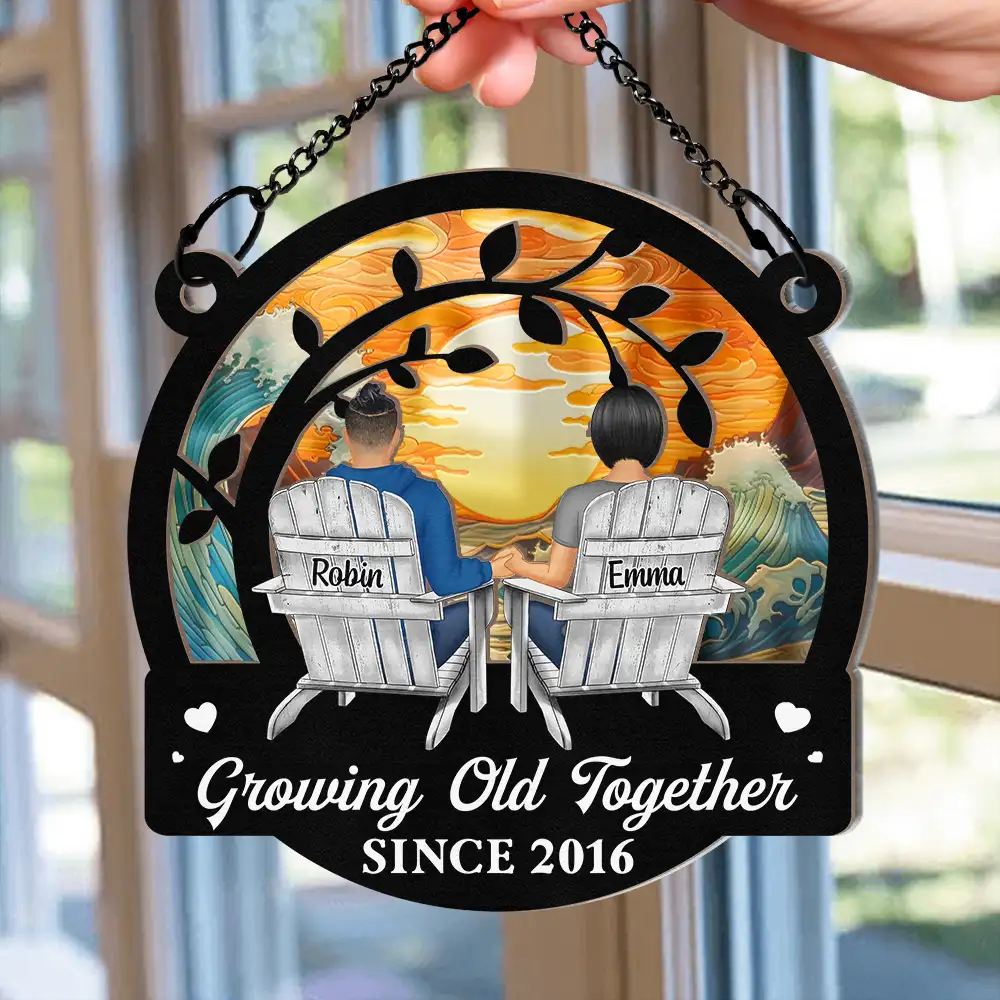 Couple Starry Night Growing Old Together Since - Personalized Window Hanging Suncatcher Ornament - Image 2