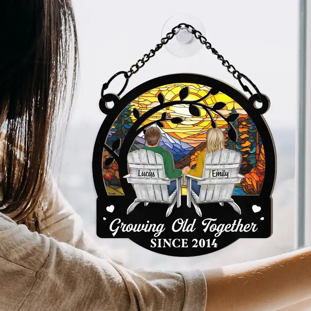 Couple Starry Night Growing Old Together Since - Personalized Window Hanging Suncatcher Ornament - Image 4