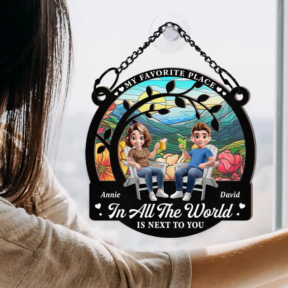 Couple Starry Night My Favorite Place In All The World - Personalized Window Hanging Suncatcher Ornament - Image 4