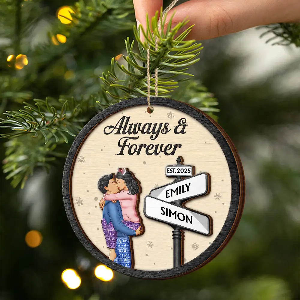Couple Street Sign God Gave Me You Better Together - Personalized 2-Layered Wooden Ornament - Image 2