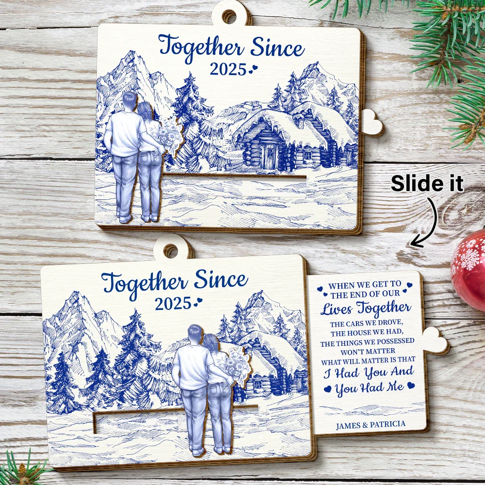 Couple Together When We Get To The End - Personalized Wooden Slide Ornament - Image 2