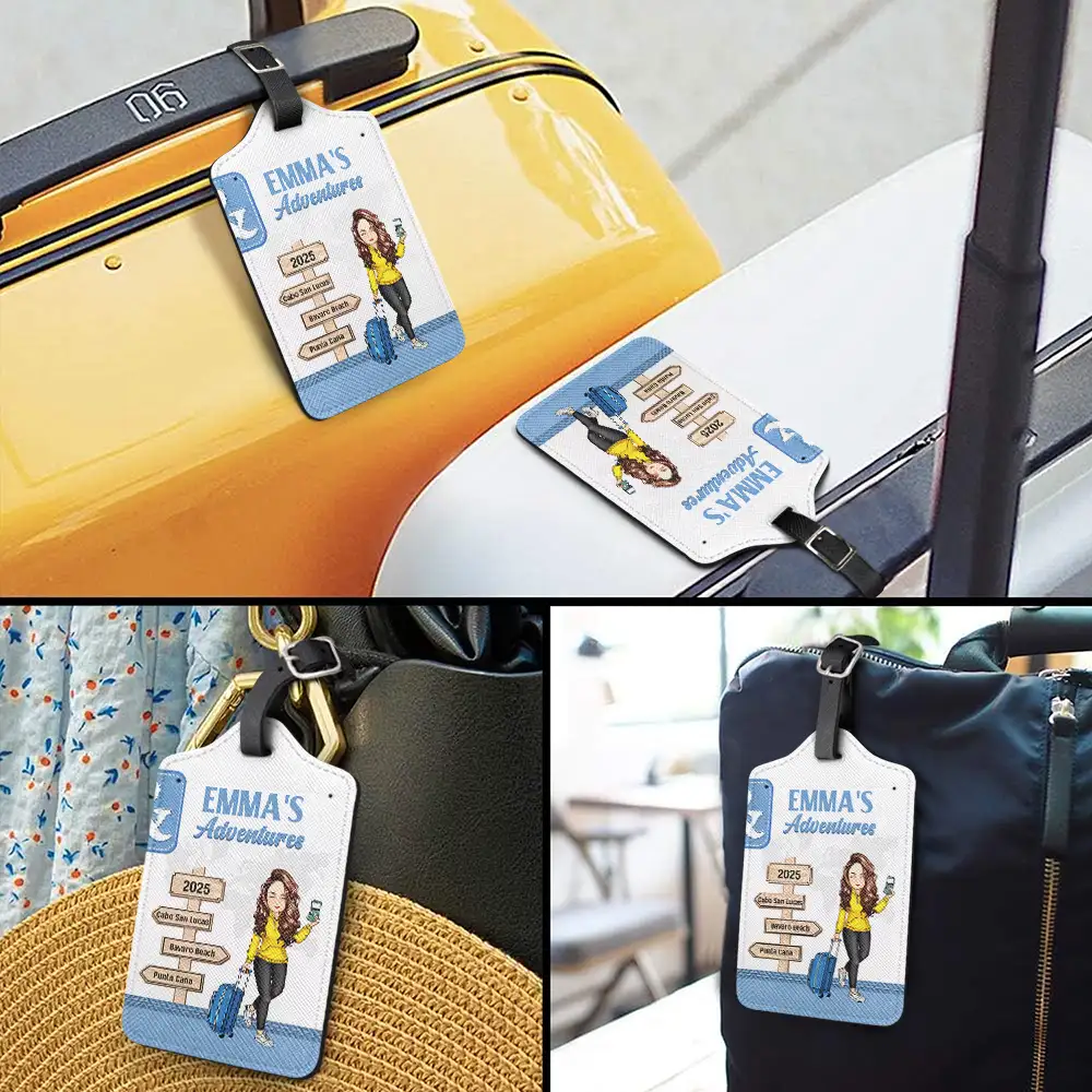 Couple Travel Adventures Sign Post - Personalized Combo 2 Luggage Tags - Image 3