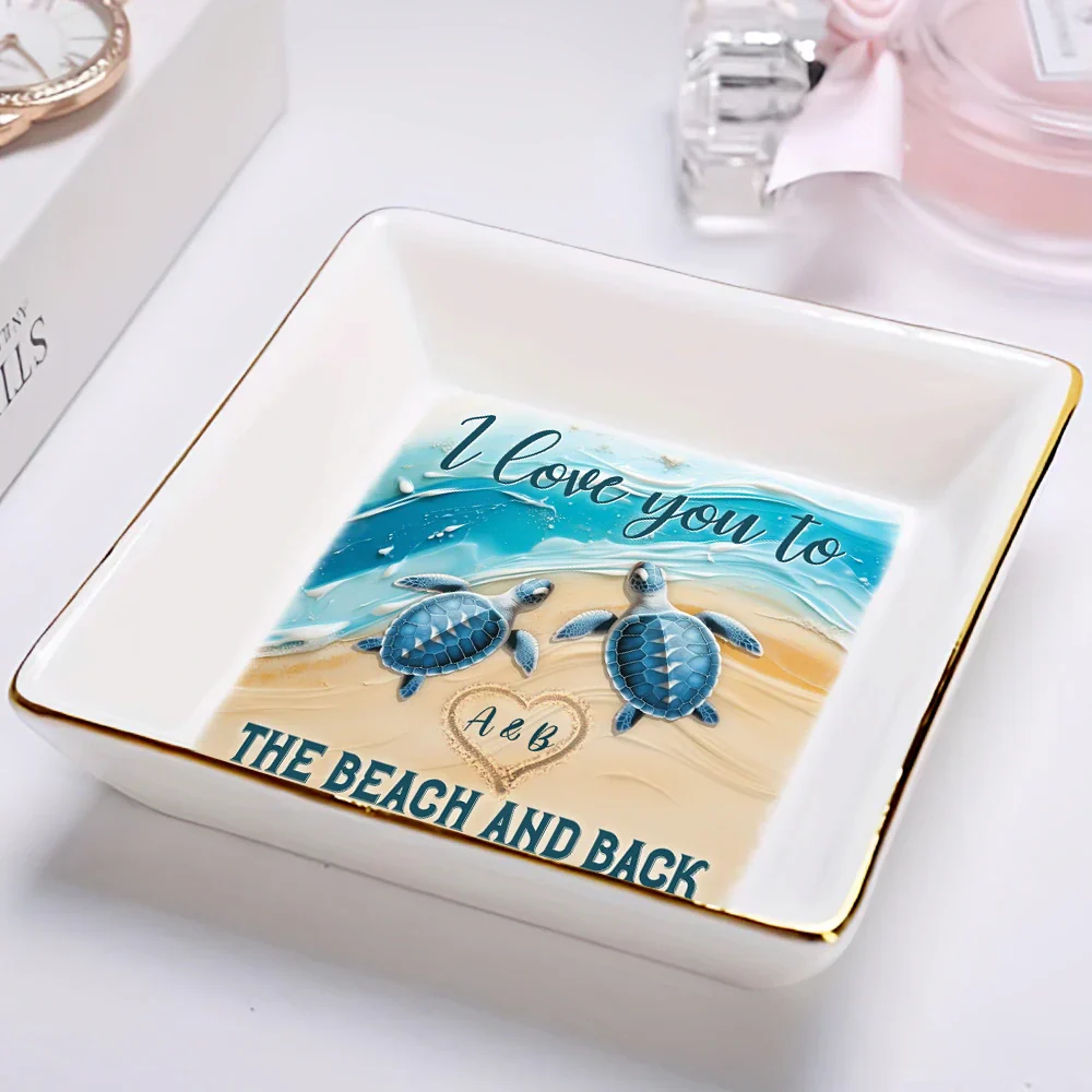 Couple Turtle I Love You To The Beach And Back - Personalized Ring Dish - Image 2