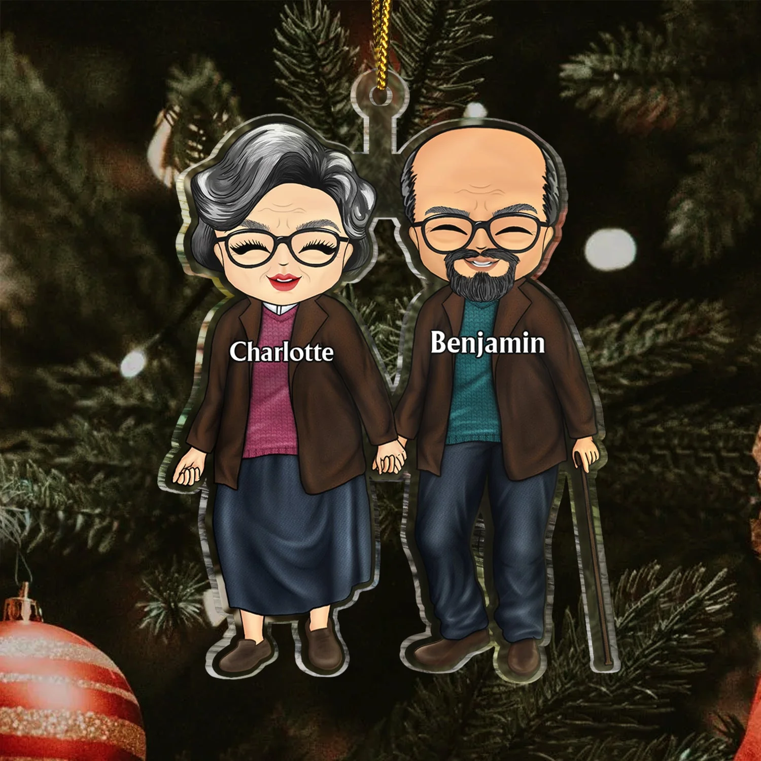 Couple Walking - Christmas Gift For Lover, Husband, Wife, Couples - Personalized Cutout Acrylic Ornament - Image 3