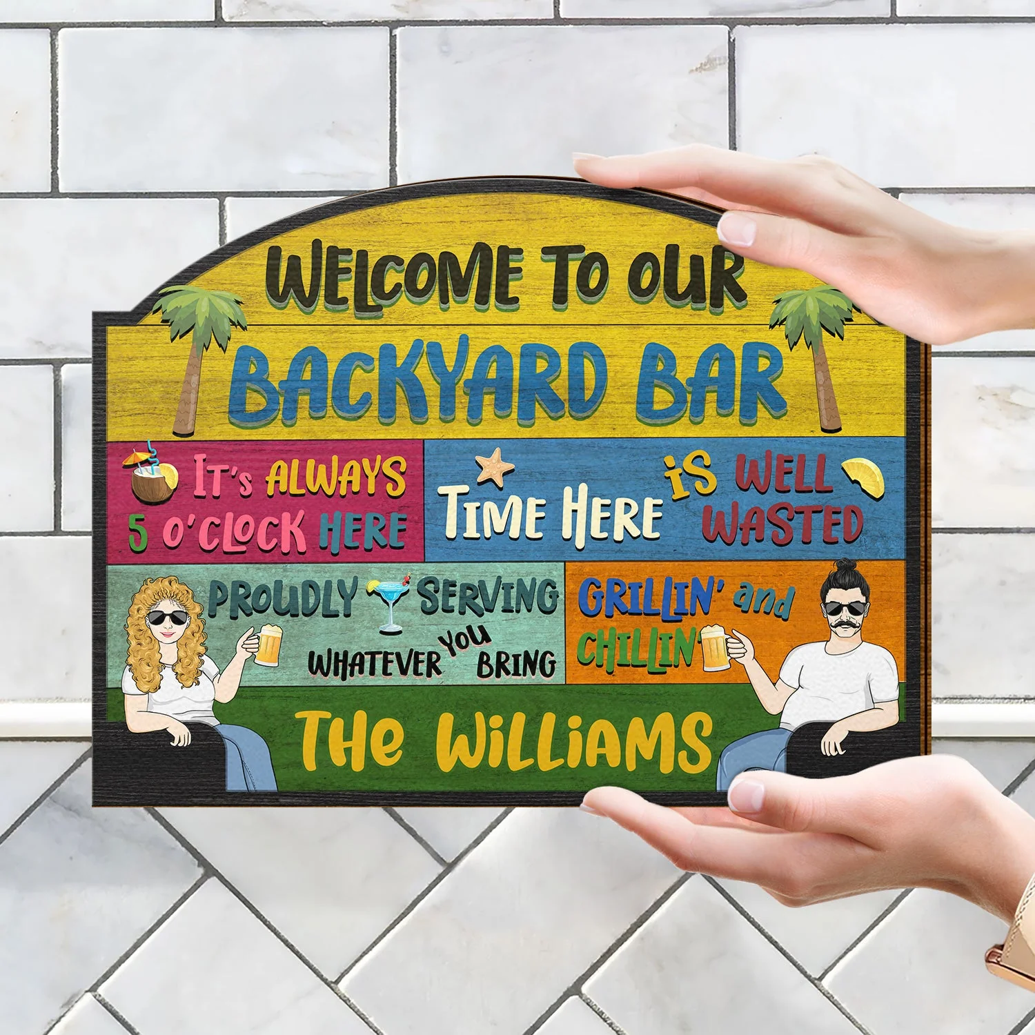Couple Welcome Grilling Chilling - Home Decor For Patio, Pool, Hot Tub, Deck, Shaverbahn, Bar - Personalized Custom Shaped Wood Sign - Image 4