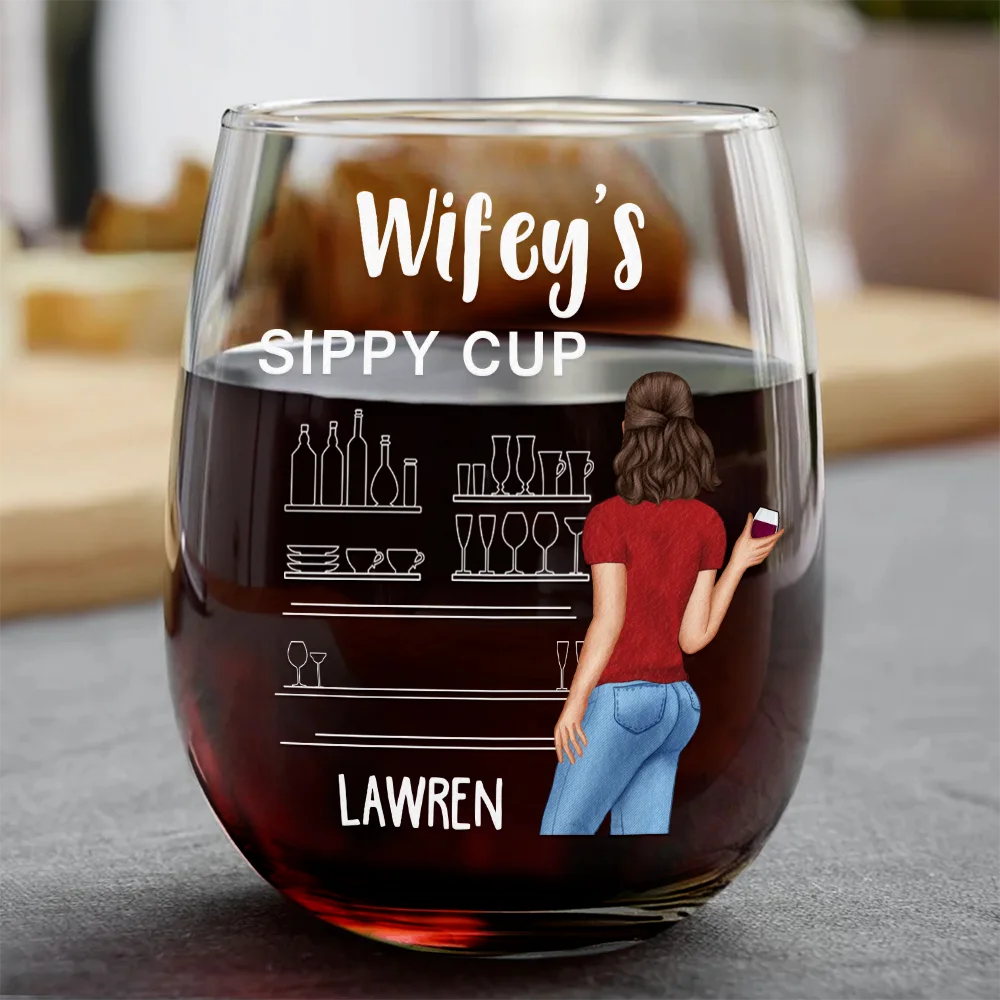 Couple Wifey Hubby's Sippy Cup - Personalized Combo Wine & Whiskey Glass - Image 3