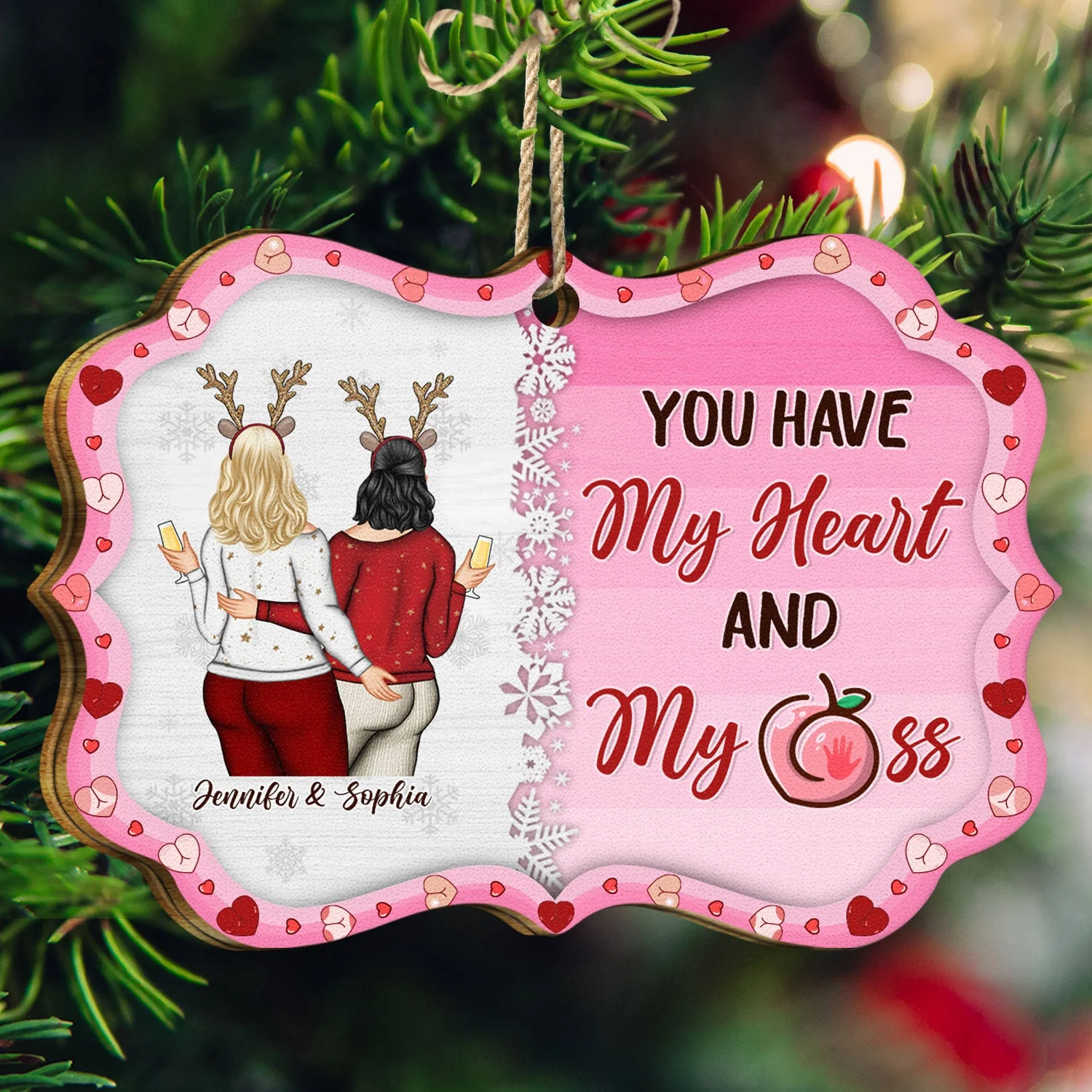 Couple You Have My Heart - Anniversary, Christmas Gift For Spouse, Lover, Husband, Wife, Boyfriend, Girlfriend, Couples - Personalized Medallion Wooden Ornament - Image 3