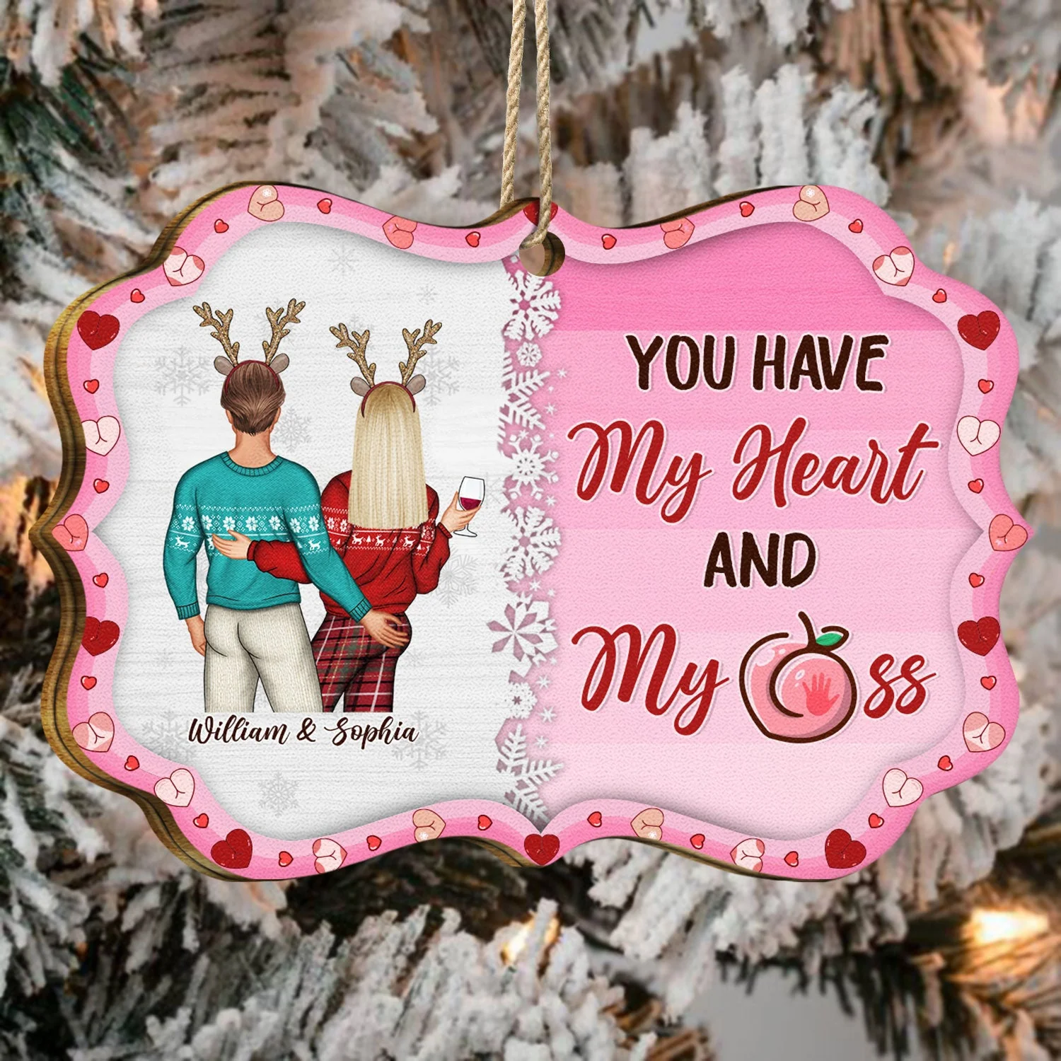 Couple You Have My Heart - Anniversary, Christmas Gift For Spouse, Lover, Husband, Wife, Boyfriend, Girlfriend, Couples - Personalized Medallion Wooden Ornament - Image 4