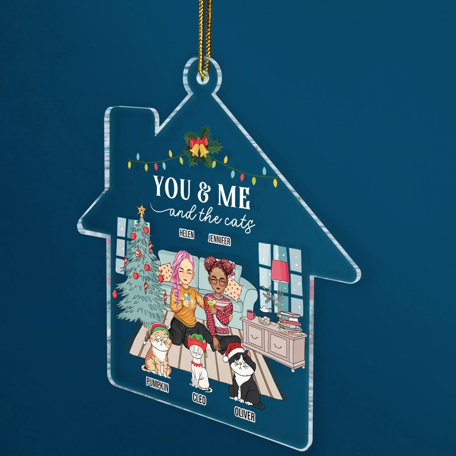 Couple You & Me And The Cats - Christmas Gift For Couples, Cat Lovers, Husband, Wife - Personalized Custom Shaped Acrylic Ornament - Image 2
