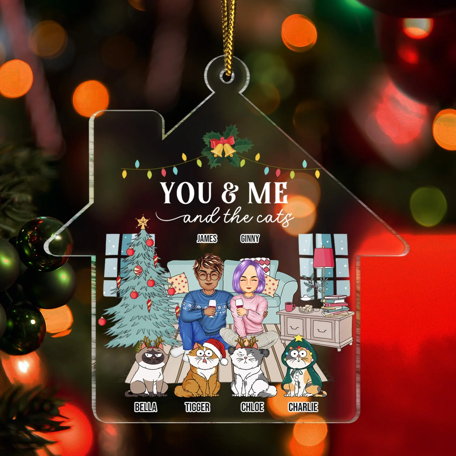 Couple You & Me And The Cats - Christmas Gift For Couples, Cat Lovers, Husband, Wife - Personalized Custom Shaped Acrylic Ornament - Image 3