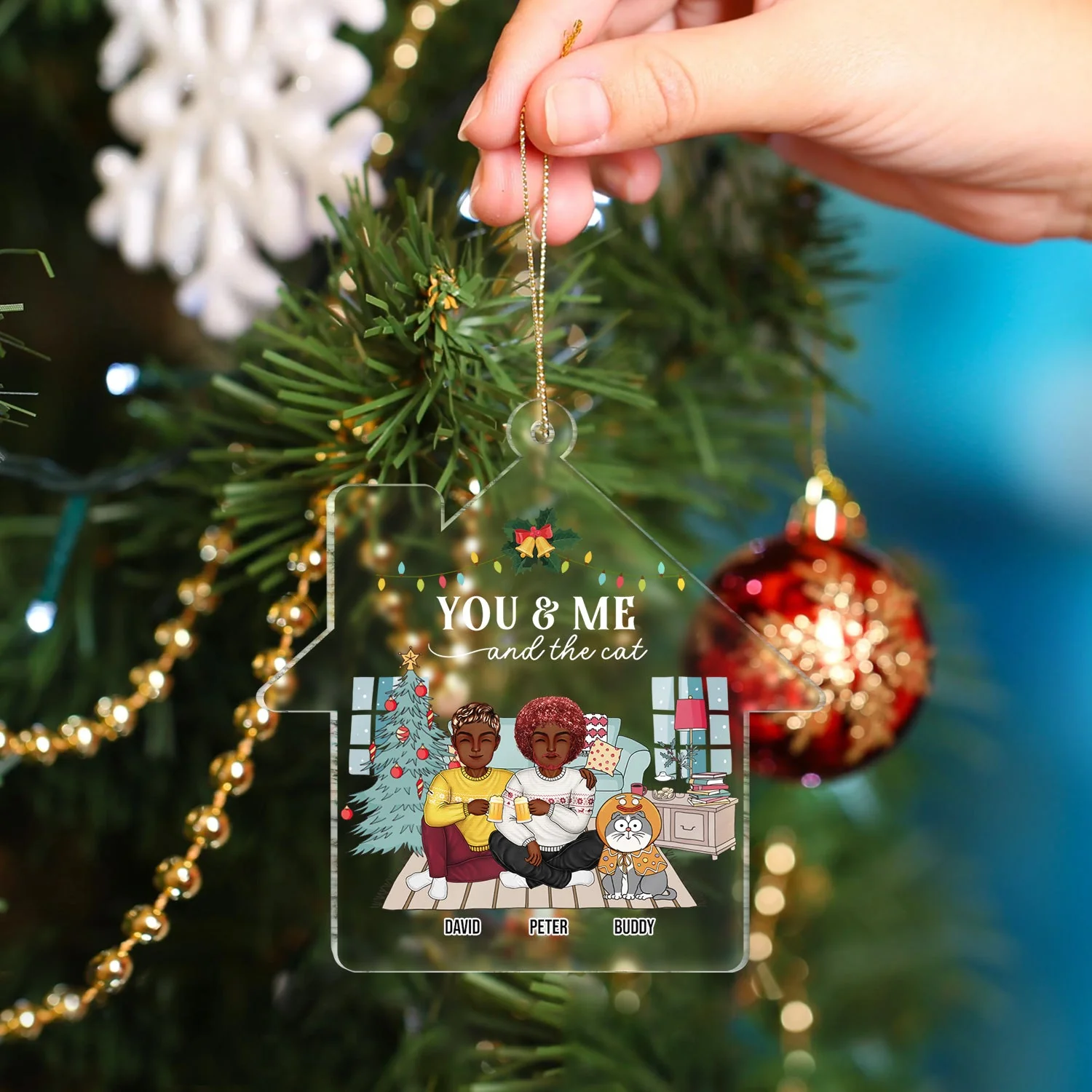 Couple You & Me And The Cats - Christmas Gift For Couples, Cat Lovers, Husband, Wife - Personalized Custom Shaped Acrylic Ornament - Image 4