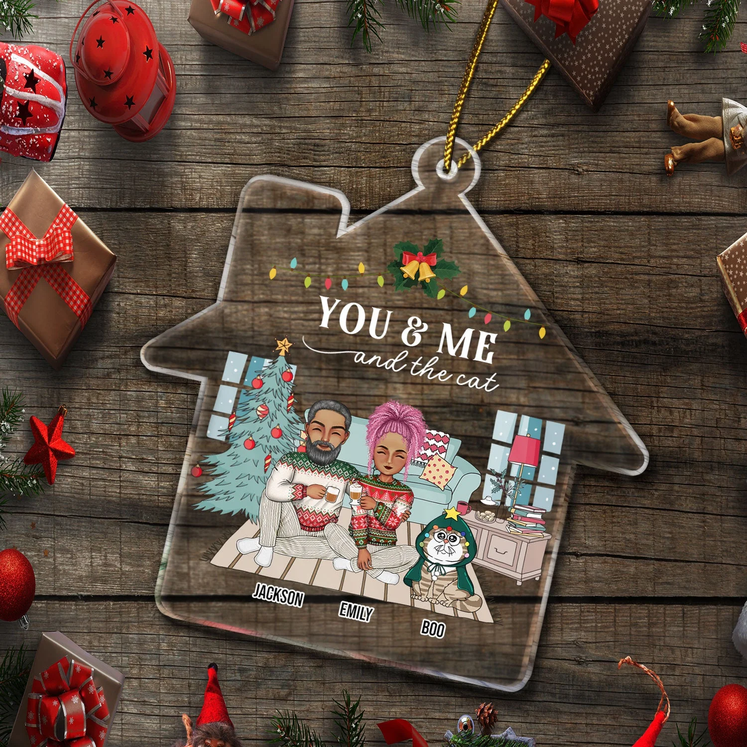 Couple You & Me And The Cats - Christmas Gift For Couples, Cat Lovers, Husband, Wife - Personalized Custom Shaped Acrylic Ornament - Image 5