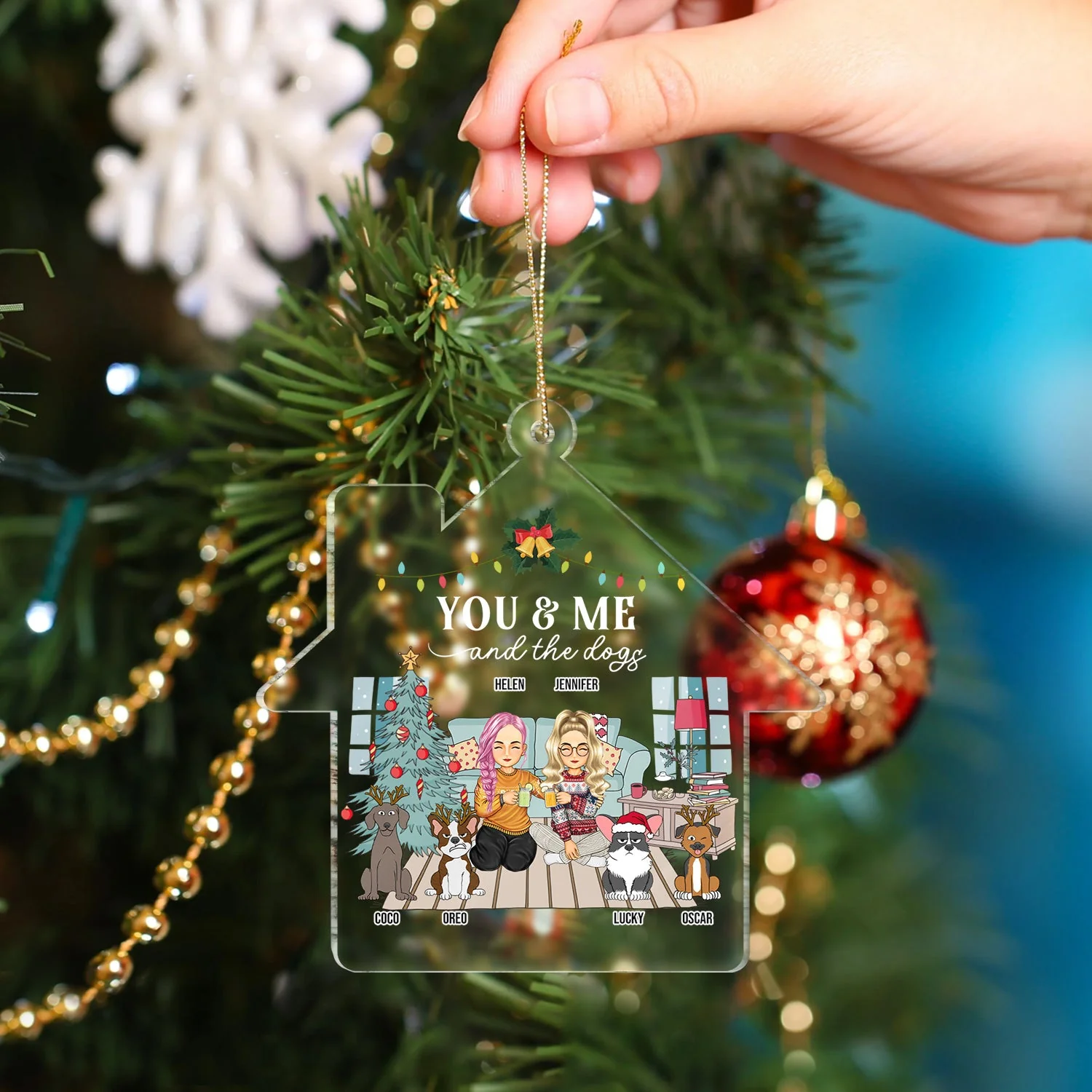 Couple You & Me And The Dogs - Christmas Gift For Couples, Dog Lovers, Husband, Wife - Personalized Custom Shaped Acrylic Ornament - Image 4