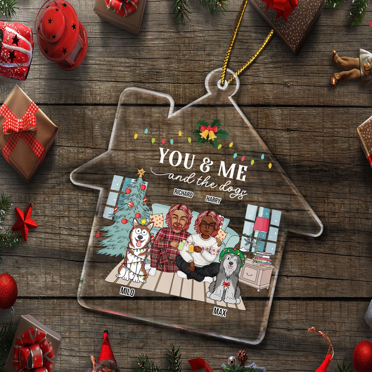 Couple You & Me And The Dogs - Christmas Gift For Couples, Dog Lovers, Husband, Wife - Personalized Custom Shaped Acrylic Ornament - Image 5