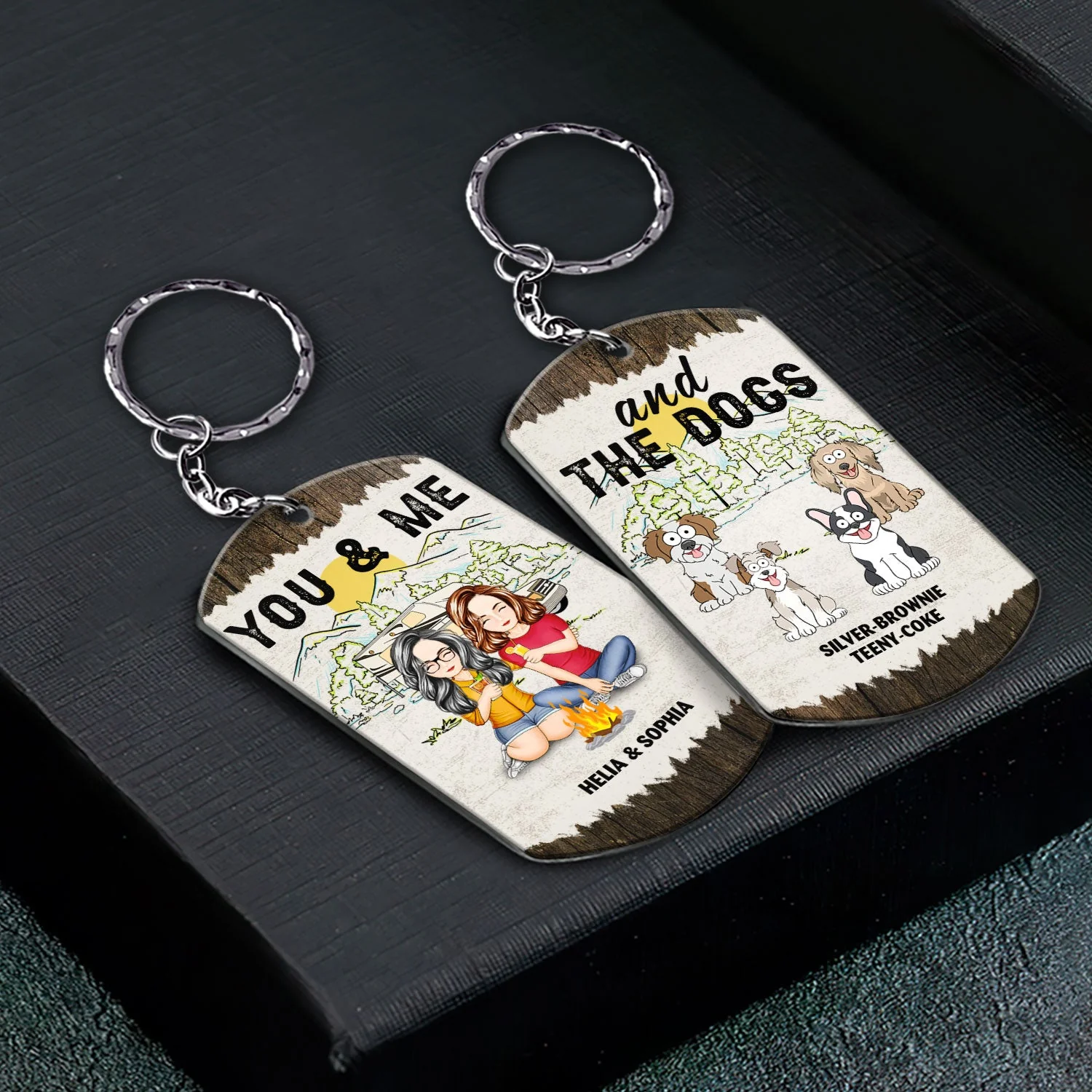 Couple You & Me And The Dogs - Gift For Camping Couples, Husband, Wife, Dog Lovers - Personalized Aluminum Keychain - Image 2