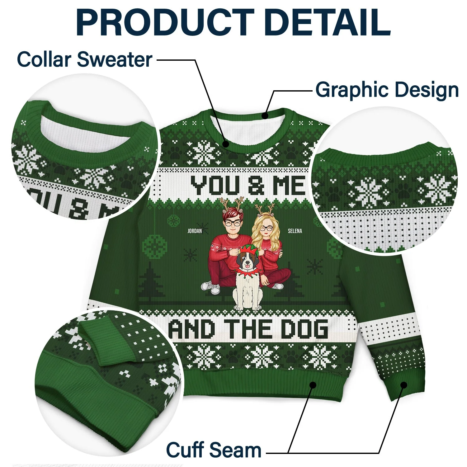 Couple You & Me And The Fur Babies Cartoon Style - Christmas Gift For Pet Lovers, Dog Lovers, Cat Lovers - Personalized Unisex Ugly Sweater - Image 6
