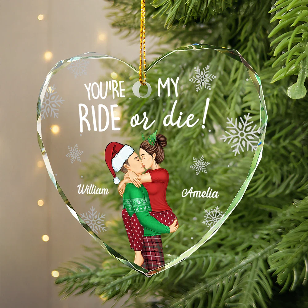 Couple You're My Ride Or Die - Personalized Heart Shaped Glass Ornament - Image 2