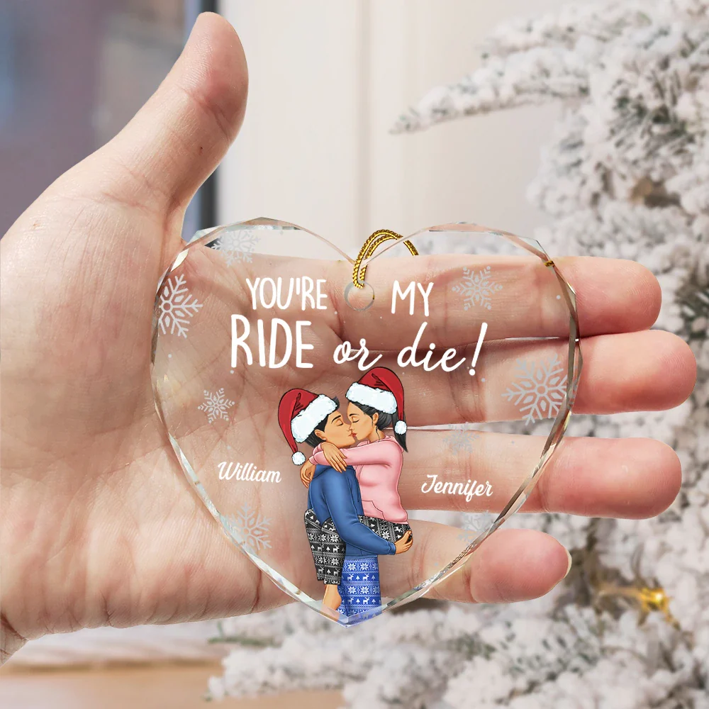 Couple You're My Ride Or Die - Personalized Heart Shaped Glass Ornament - Image 3