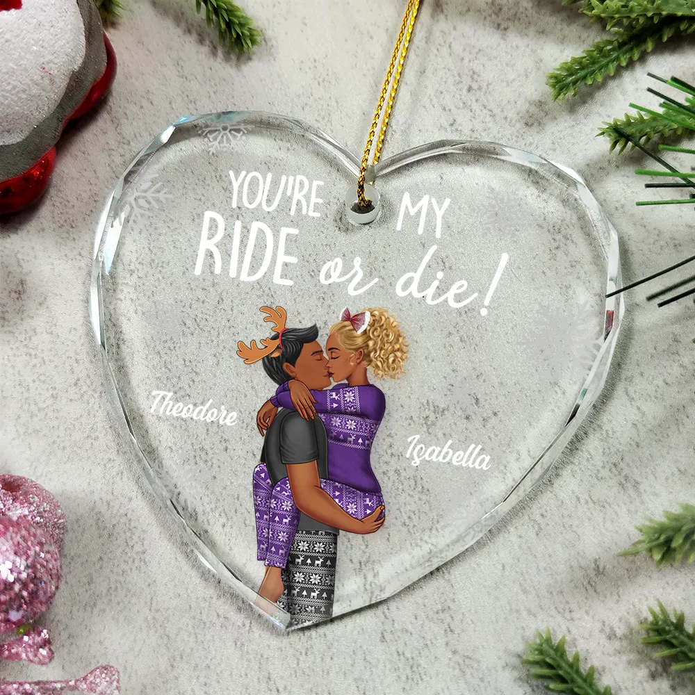 Couple You're My Ride Or Die - Personalized Heart Shaped Glass Ornament - Image 4