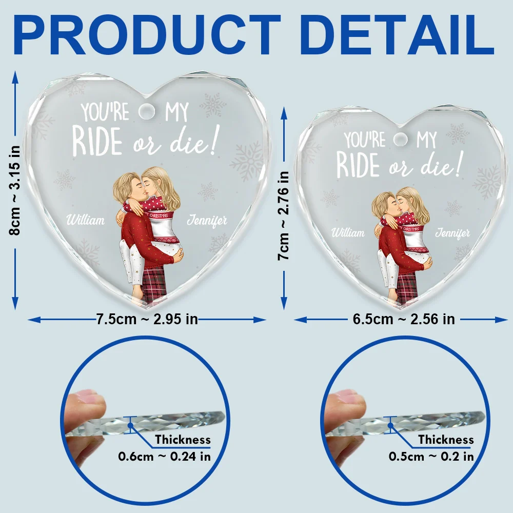 Couple You're My Ride Or Die - Personalized Heart Shaped Glass Ornament - Image 5