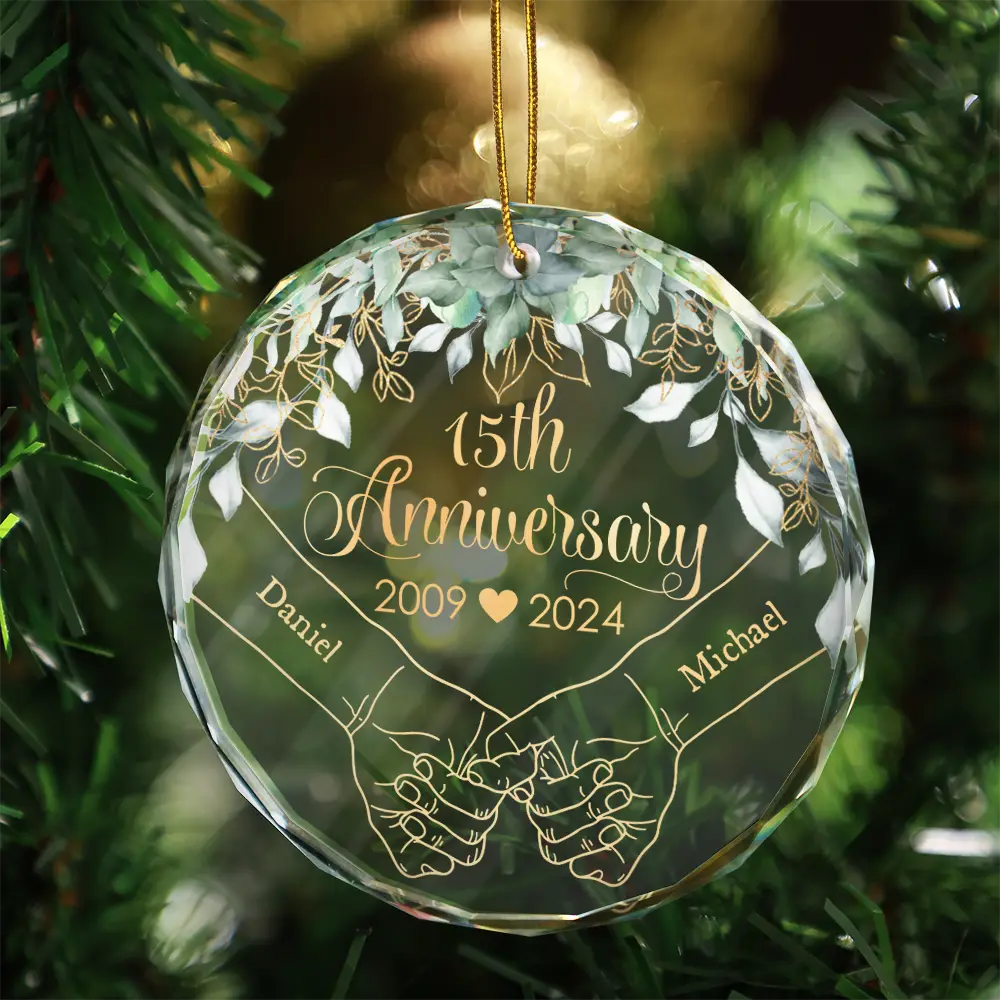 Couples Anniversary - Personalized Circle Glass Ornament - Image 3