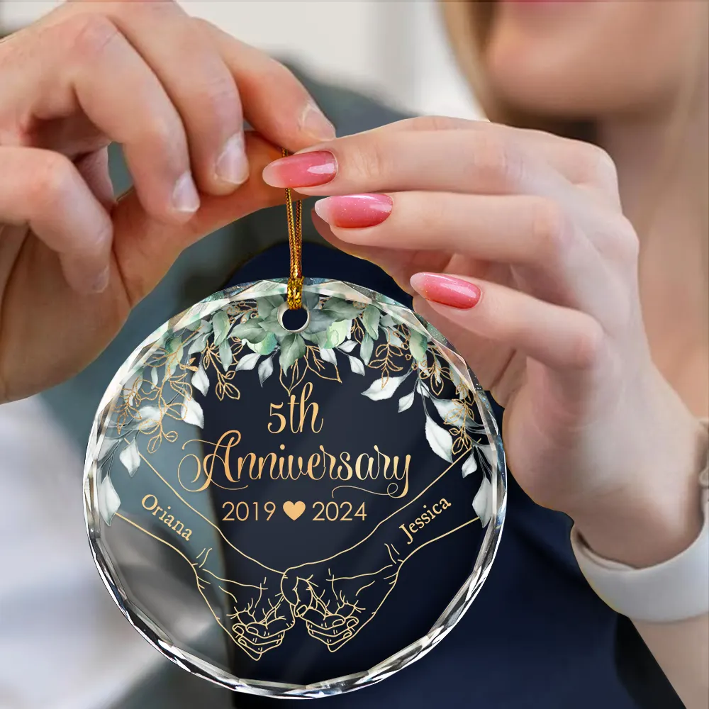 Couples Anniversary - Personalized Circle Glass Ornament - Image 4
