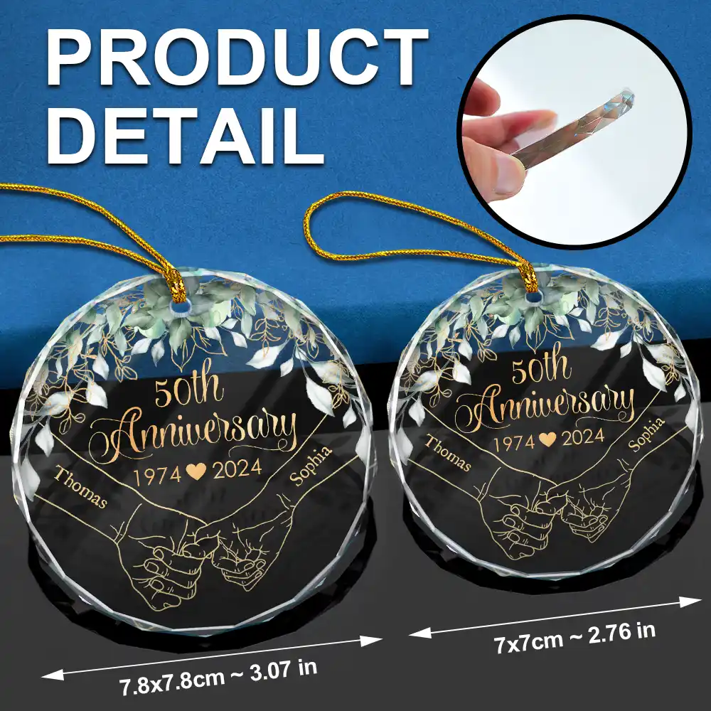 Couples Anniversary - Personalized Circle Glass Ornament - Image 6