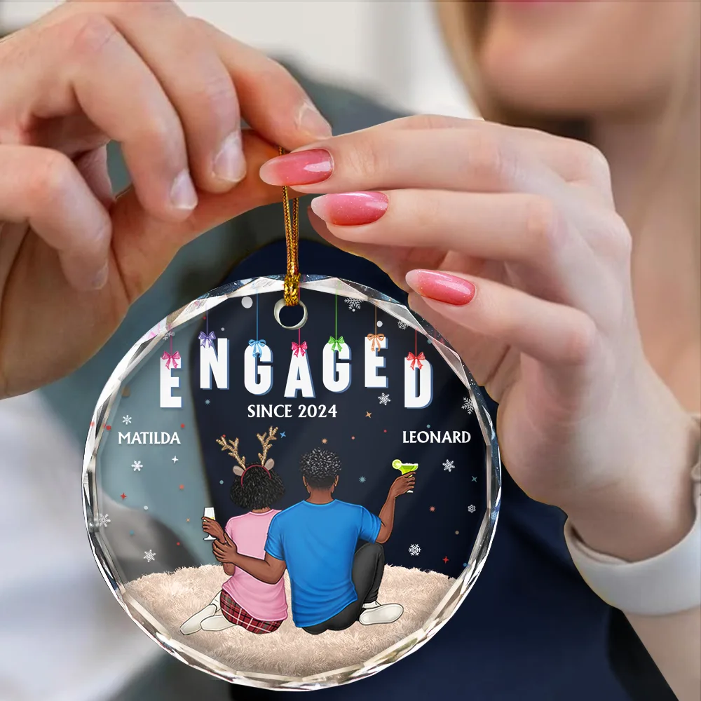 Couples Together Engaged Married - Personalized Circle Glass Ornament - Image 4
