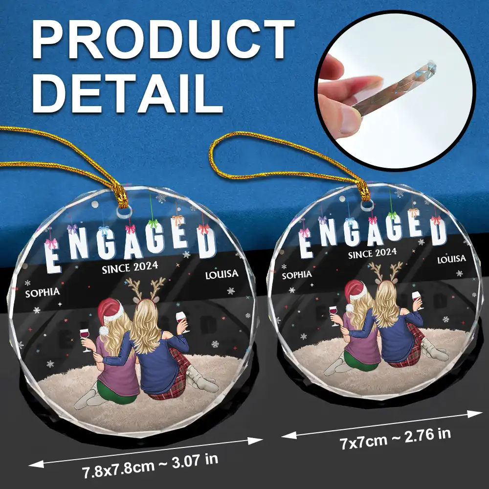 Couples Together Engaged Married - Personalized Circle Glass Ornament - Image 6