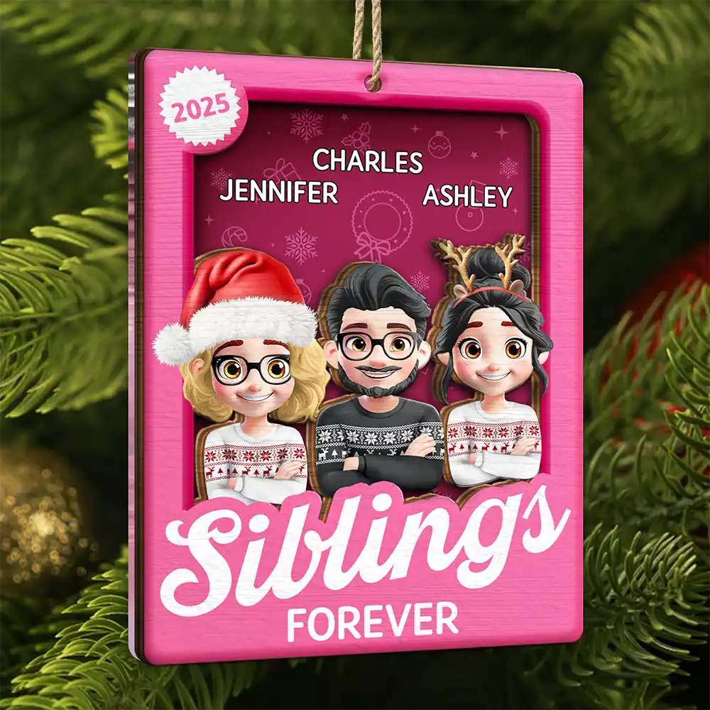 Cousins Sibling Forever Toy Box 3D Effect Family - Personalized 2-Layered Mix Ornament - Image 2