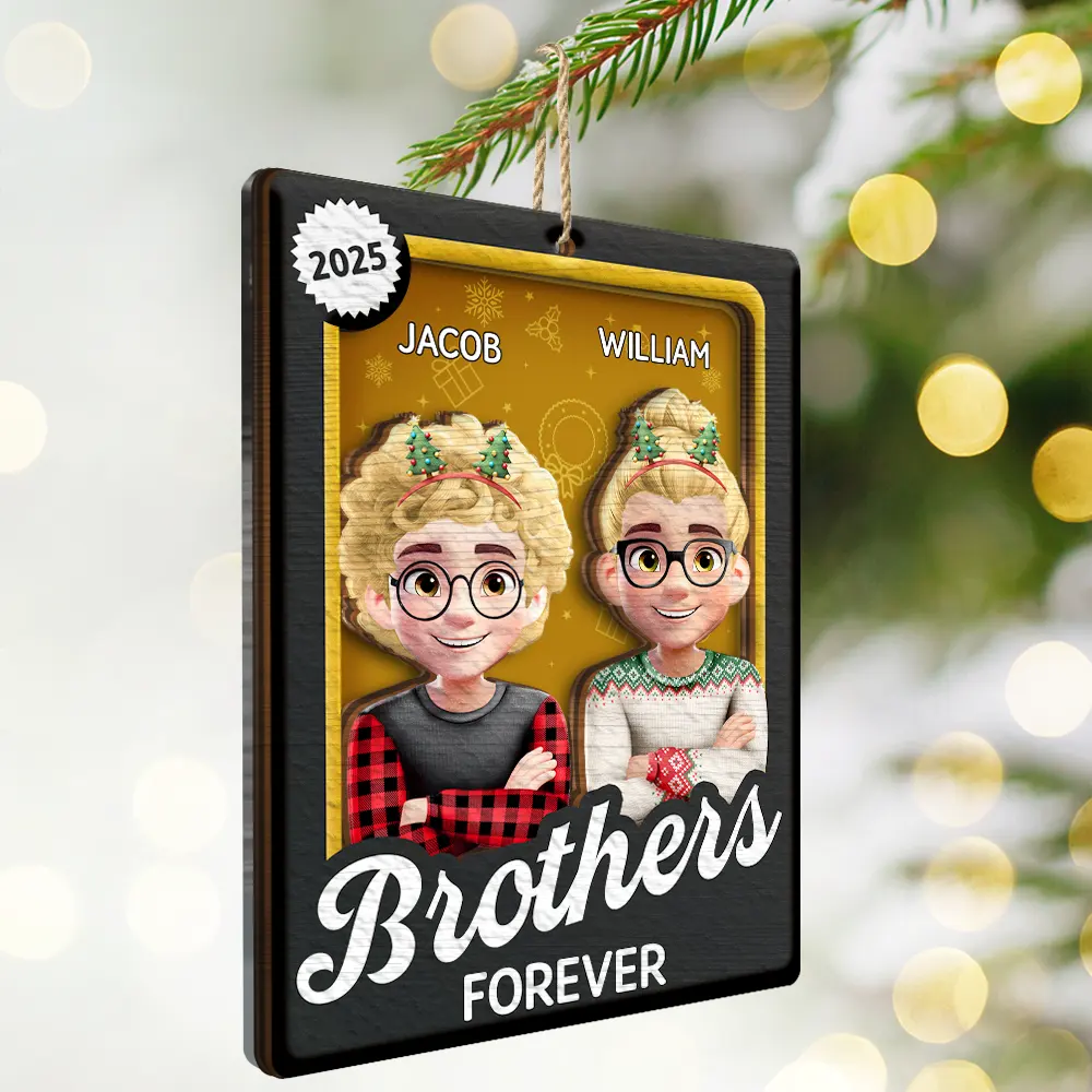 Cousins Sibling Forever Toy Box 3D Effect Family - Personalized 2-Layered Mix Ornament - Image 3