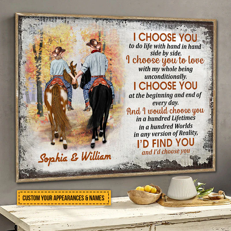 Cowboy Couple I Choose You Custom Poster, Personalized Horse Couple Wall Art, Couple Gift - Image 3