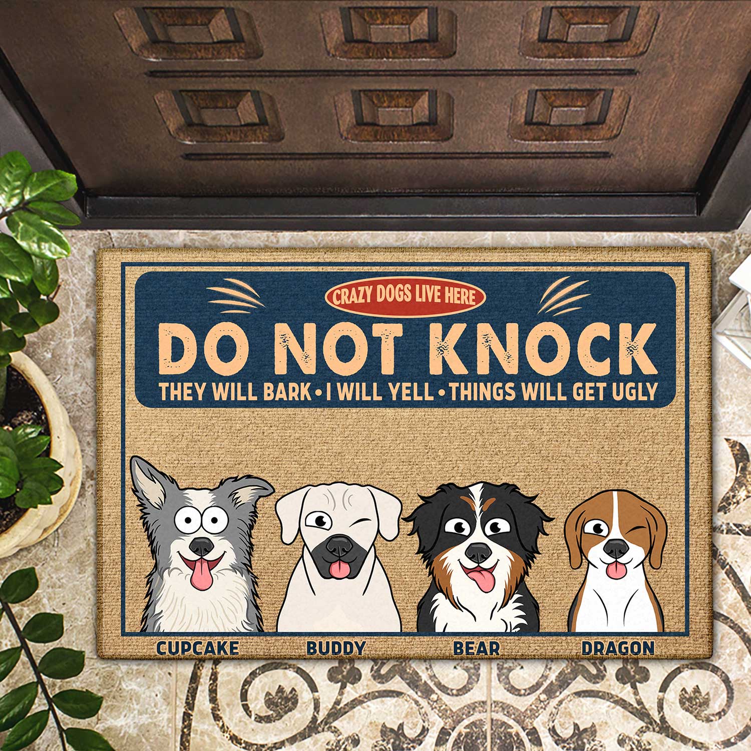 Crazy Dogs Live Here Do Not Knock - Home Decor Gift For Dog Lovers - Personalized Doormat - Image 2